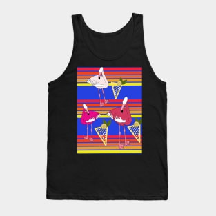 Flamingo Cocktails at Sunset Blue Tank Top